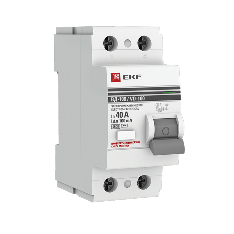 УЗО EKF ВД-100 2P 40 А 100 мА 4.5 кА АС elcb-2-40-100-em-pro